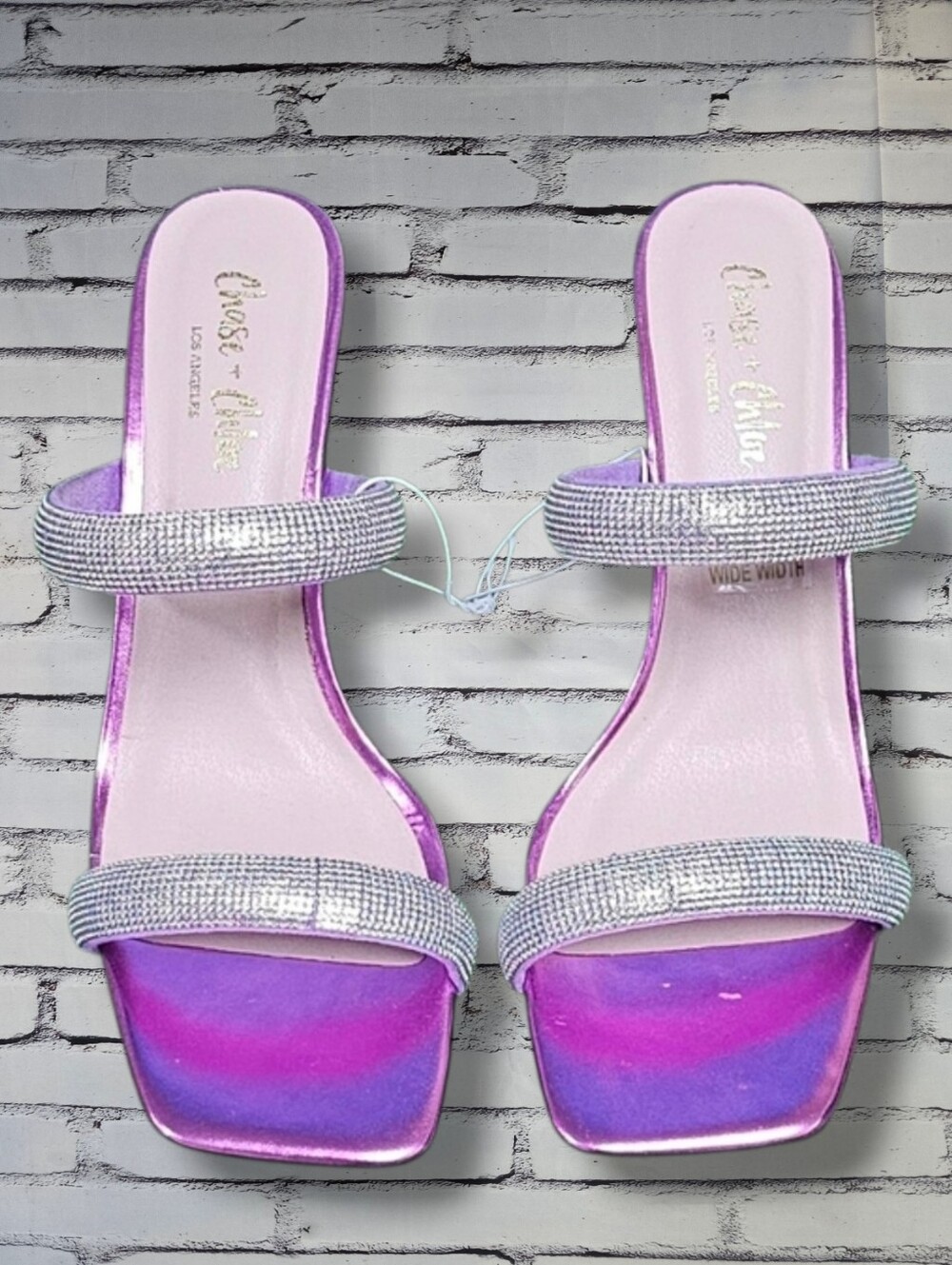 CHASE & CHLOE | ARABELLA EMBELLISHED DOUBLE STRAP METALLIC HEELS - NWOT!